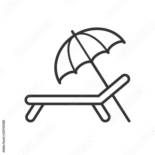 Black isolated outline icon of chaise lounge with umbrella on white background Fototapeta
