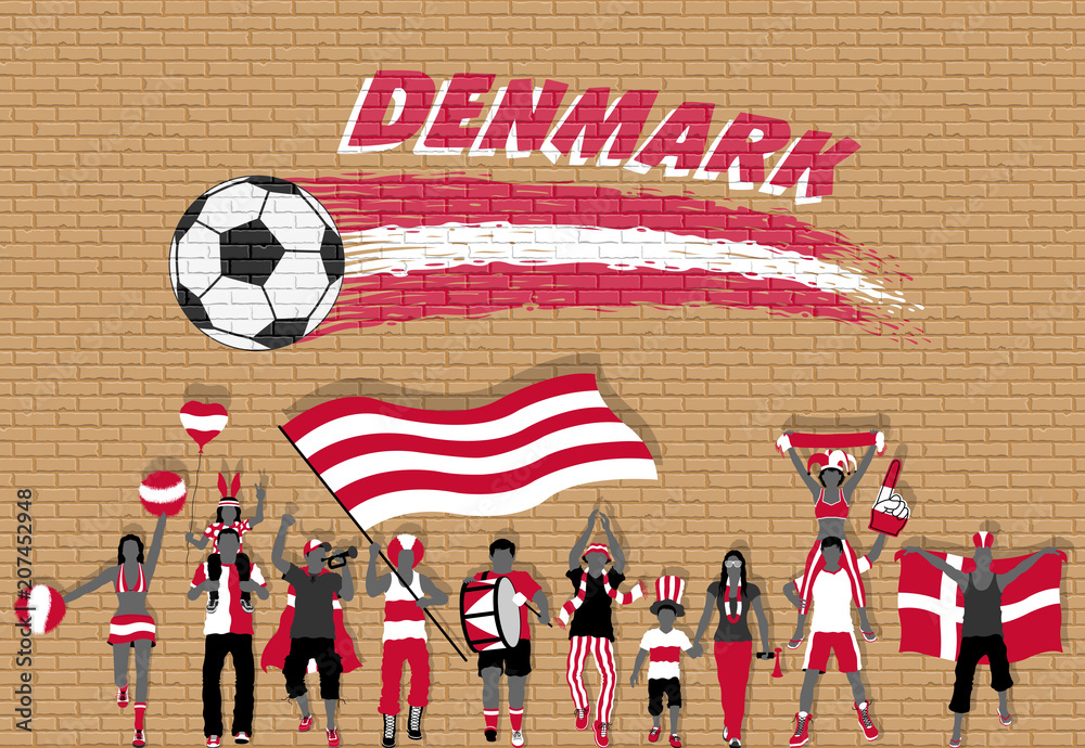 Danish football fans cheering with flag colors in of soccer ball graffiti Stock Vector | Adobe Stock