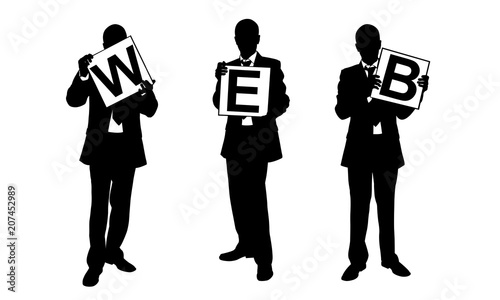 People silhouettes holding web pannels isolated on white