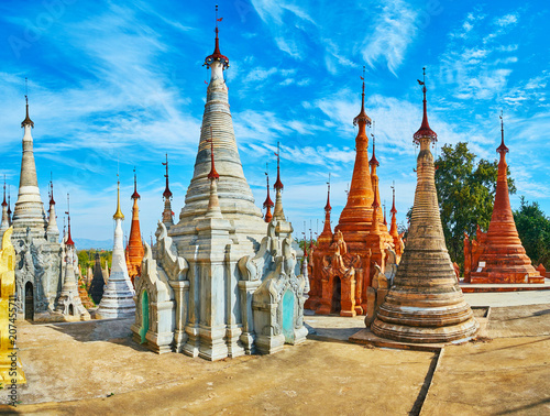 Enjoy pagodas of Nyaung Ohak, Indein, Inle Lake, Myanmar photo