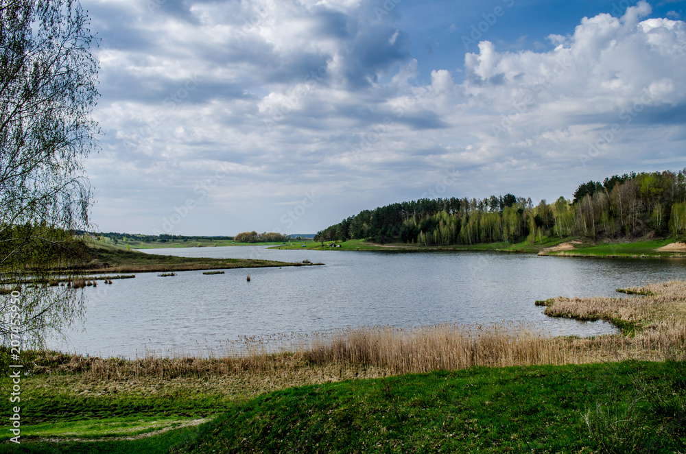 Naklejka premium The mouth of a large lake. A great place for fishing and outdoor recreation