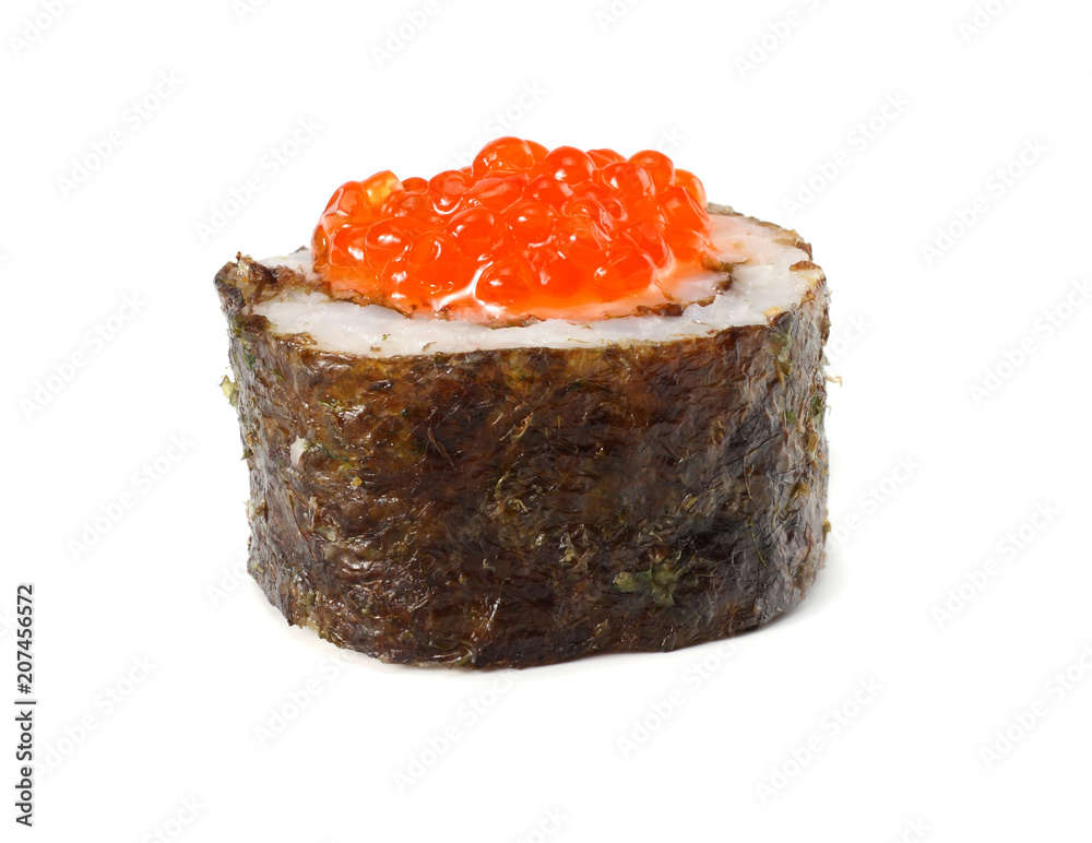 Sushi with red caviar isolated on white background Sushi with red caviar isolated on white background