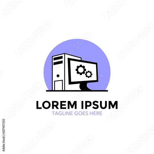 computer and repair service logo vector illustration design