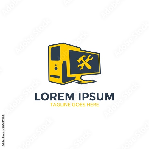 computer and repair service logo vector illustration design