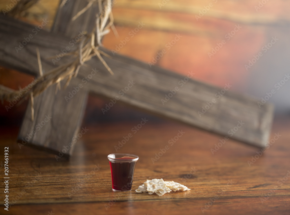 Fototapeta premium Christian Communion on a Wooden Table