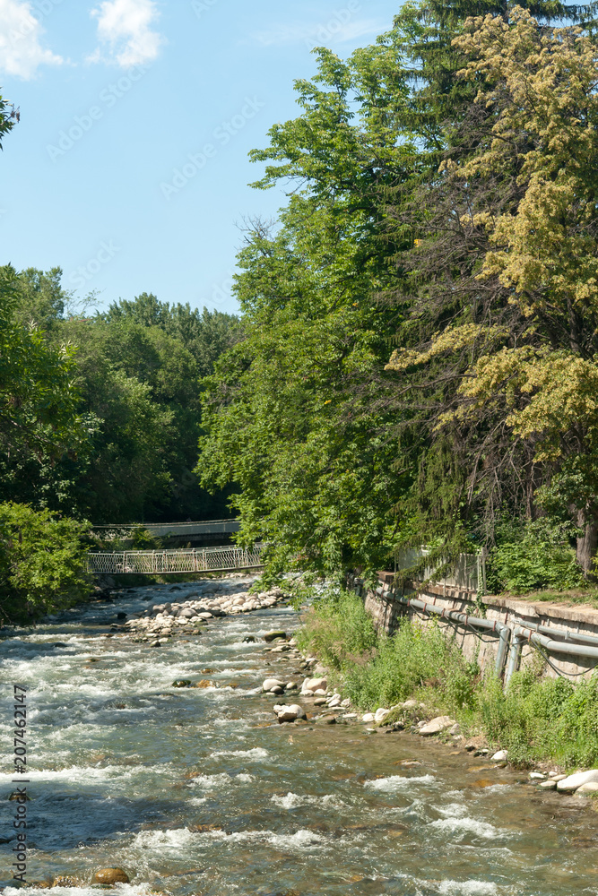 Sandanska Bistritsa River passing through town of Sandanski, Bulgaria