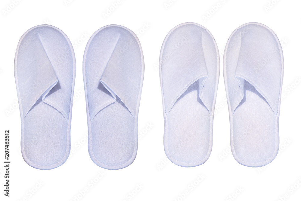 White Bathroom / spa / wellness slippers on white background - sauna time White Bathroom / spa / wellness slippers on white background - sauna time