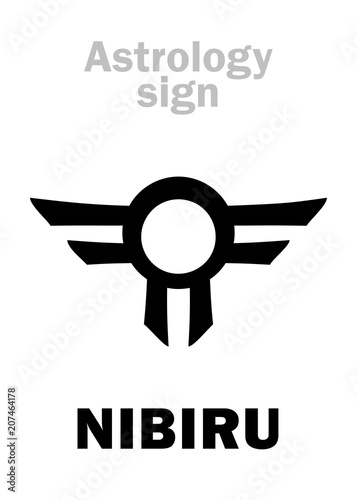 Astrology Alphabet: Orphan planet NIBIRU, The Rogue planet of Anunnaki (Aliens, the Ancient astronauts). Hieroglyphics character sign (single symbol).