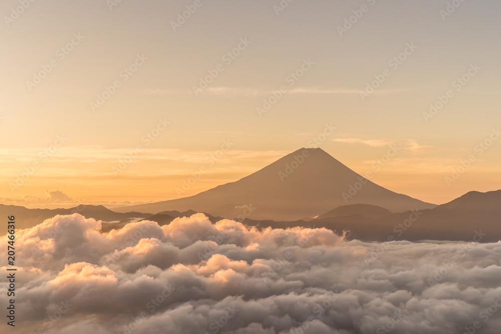 Mt.Fuji with sea of clouds in summer  , Seen from Mt.Kushigata
