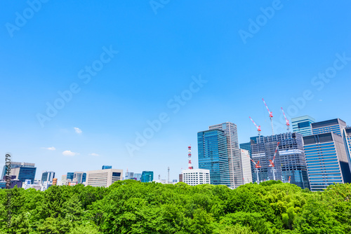 初夏の高層ビル群　Tokyo city landscape and fresh green in Otemachi Marunouchi.