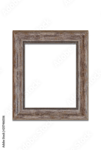 Vintage wood photo frame isolated on white background