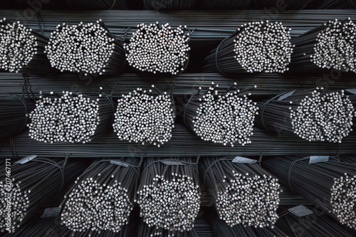 Bundle reinforcing bar. Steel reinforcement. Industrial background.