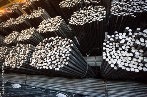 Bundle reinforcing bar. Steel reinforcement. Industrial background. photo