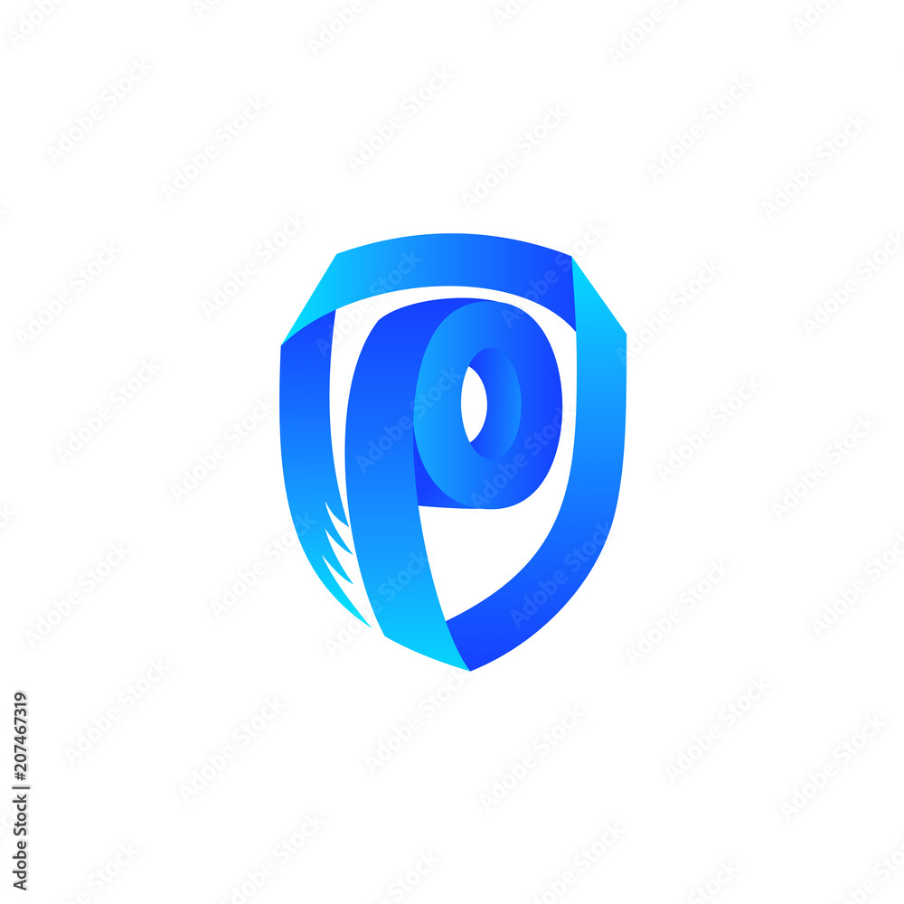Shield Letter P In Paper Roll Shape, Logo Template Ready For Use Shield Letter P In Paper Roll Shape, Logo Template Ready For Use