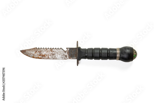 Vintage fixed blade compass knife, made in Taiwan, isolated on white background