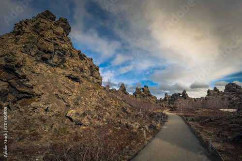 Dimmuborgir - May 06, 2018: Rocky landcape of Dimmuborgir, Iceland