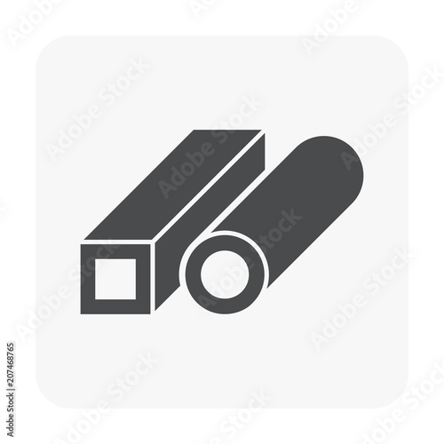 Steel or iron pipe product icon. Round and square. That alloy of iron from steel production industry and metallurgy used as structure in engineering construction and pipeline for water, oil and gas