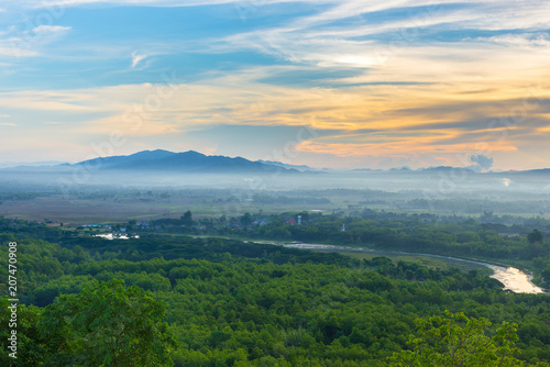 mountain landscape and fog