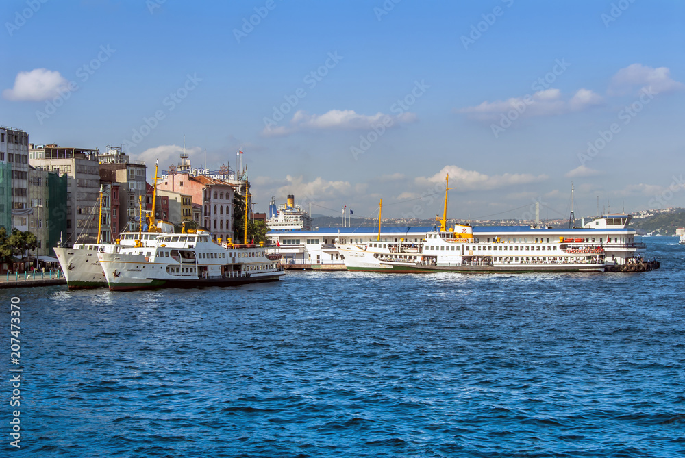 Istanbul, Turkey, 22 June 2006: The Karakoy in the Beyoglu district of Istanbul. Karakoy Port and Ships.