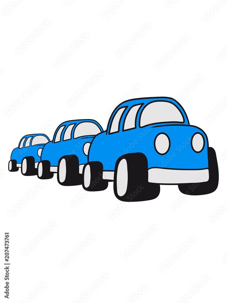 viele reihe 3 freunde schlange stau comic cartoon auto raser schnell