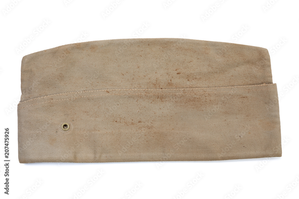 Fototapeta premium Vintage khaki World War II US Army garrison cap isolated on white