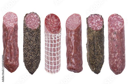  salami sausages isolated on white background