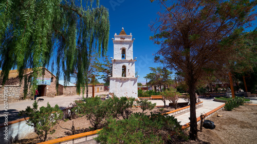 The bellow tower of the church of Toconao Village, 40 km southeast of San Pedro de Atacama, Chile