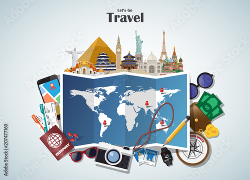 World famous Landmark paper art. Global Travel And Journey Infographic . Vector Flat Design Template.vector/illustration.Can be used for your banner, business, education, website or any artwork.