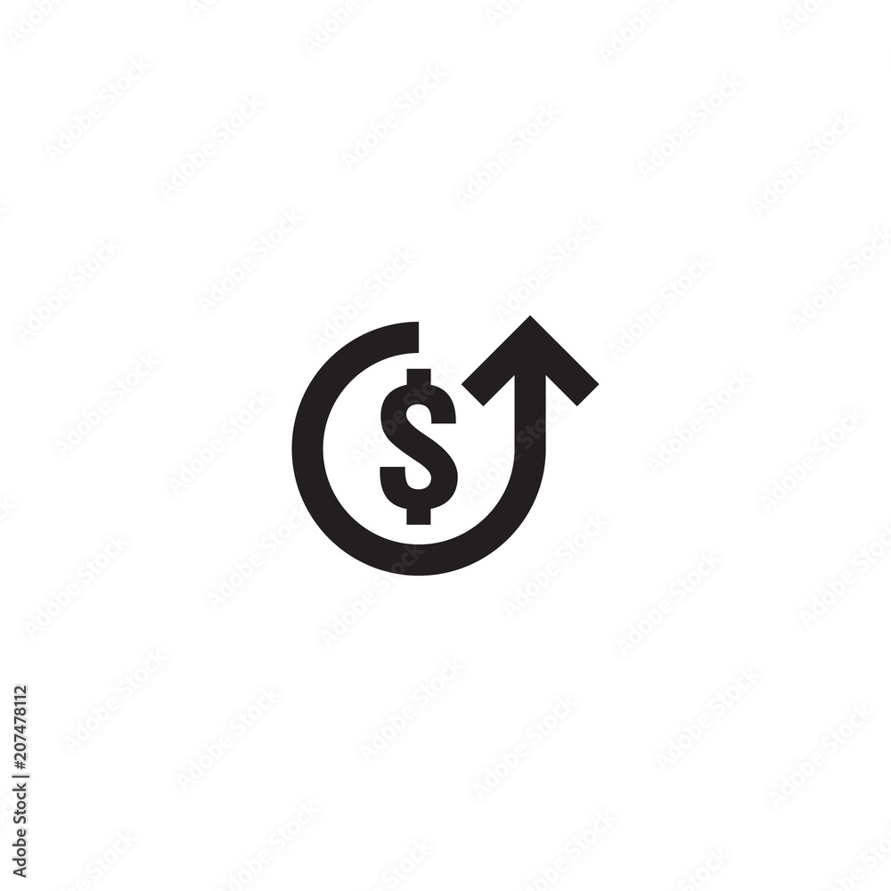 dollar increase icon. Money symbol with arrow stretching rising up. Business cost sale icon. vector illustration dollar increase icon. Money symbol with arrow stretching rising up. Business cost sale icon. vector illustration