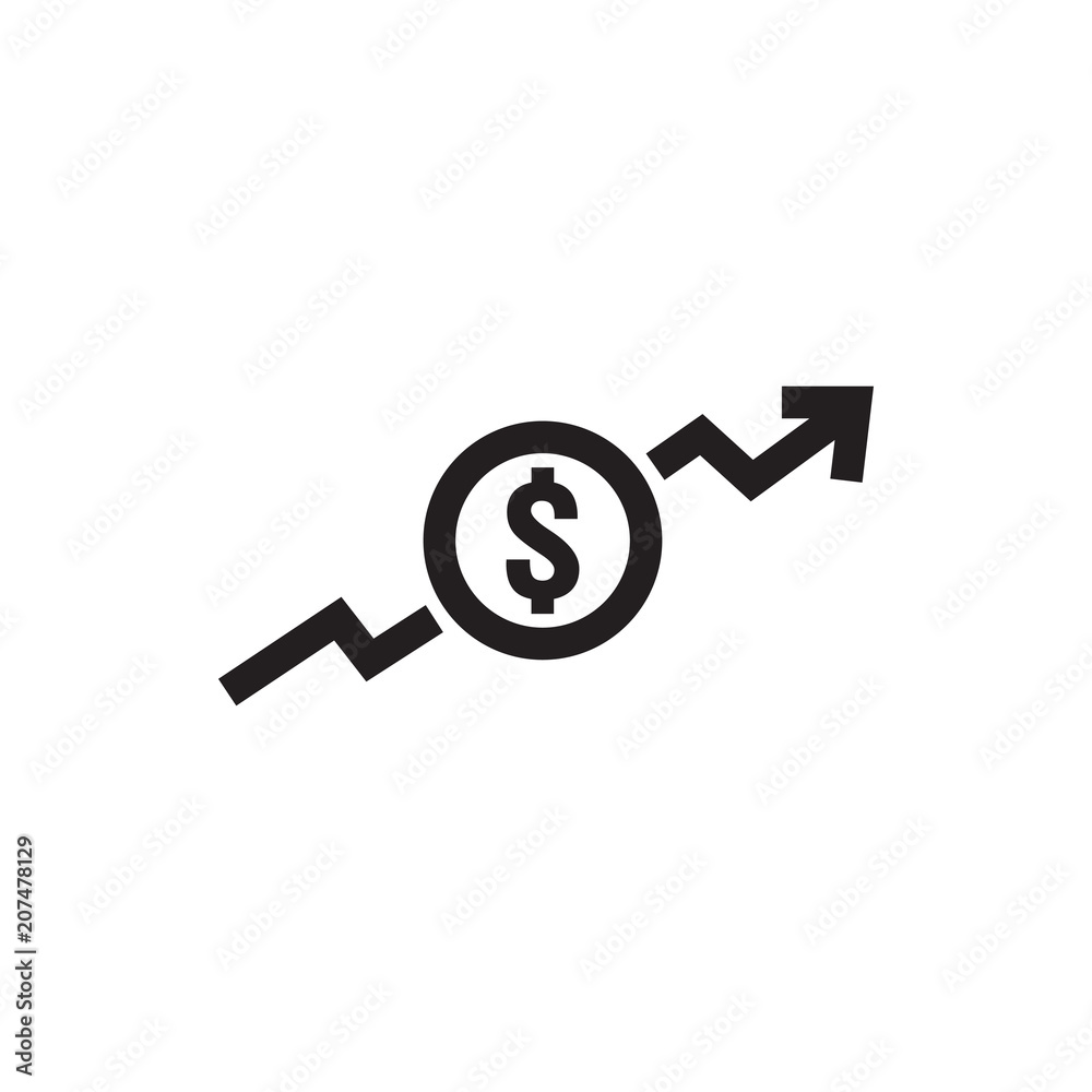 dollar increase icon. Money symbol with arrow stretching rising up. Business cost sale icon. vector illustration dollar increase icon. Money symbol with arrow stretching rising up. Business cost sale icon. vector illustration