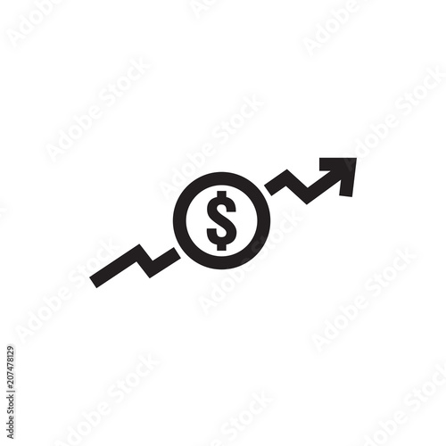 dollar increase icon. Money symbol with arrow stretching rising up. Business cost sale icon. vector illustration