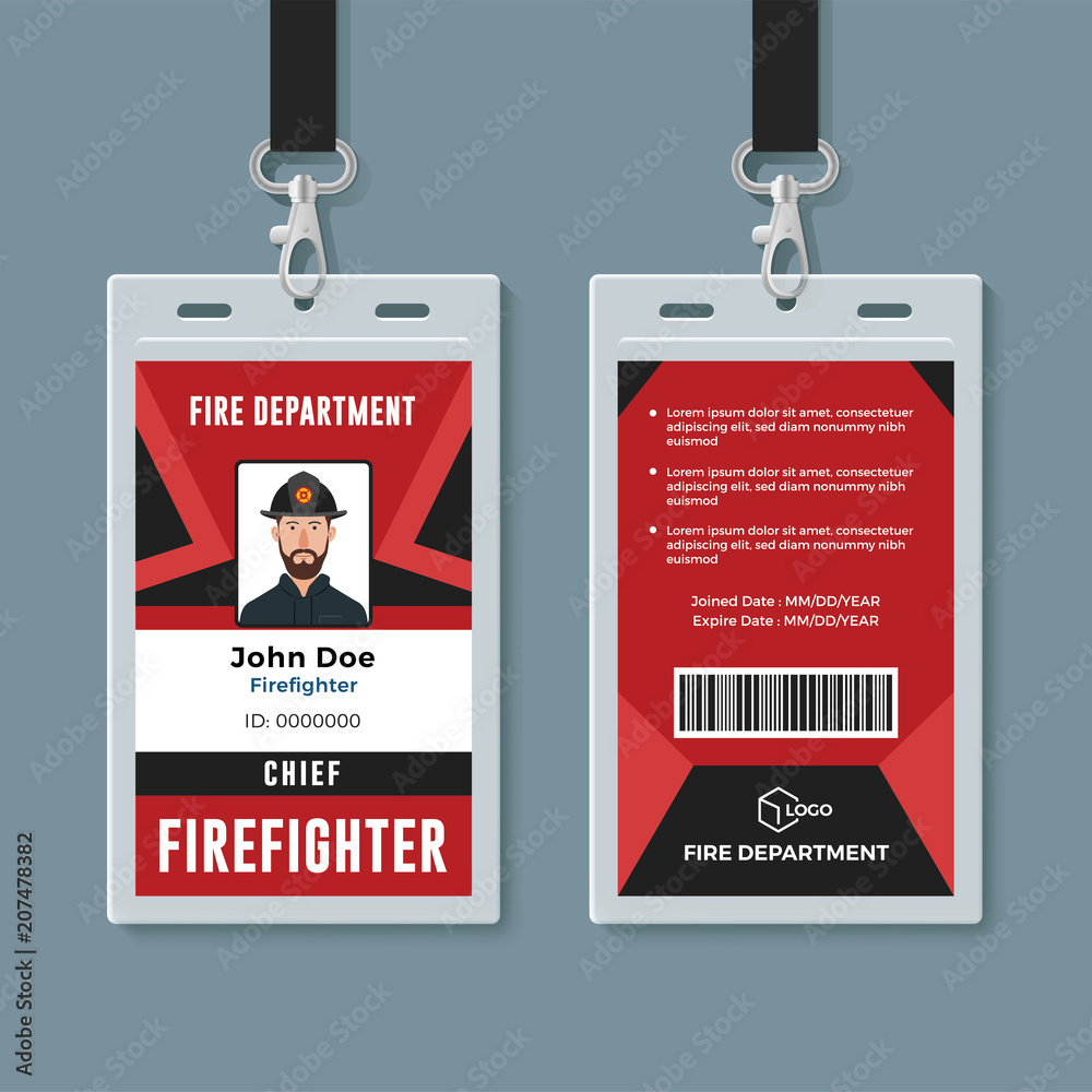 Naklejka premium Firefighter ID card design template