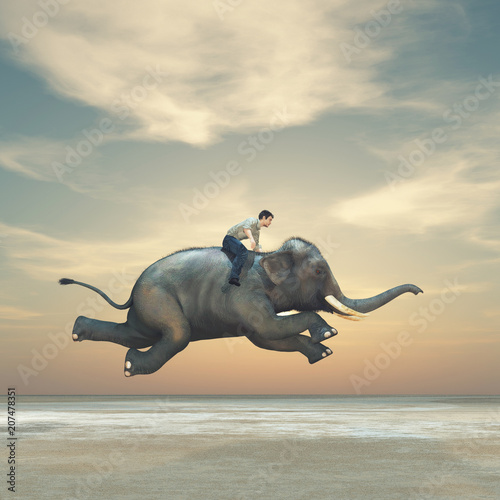Photography Surreal image of a man riding an elephant