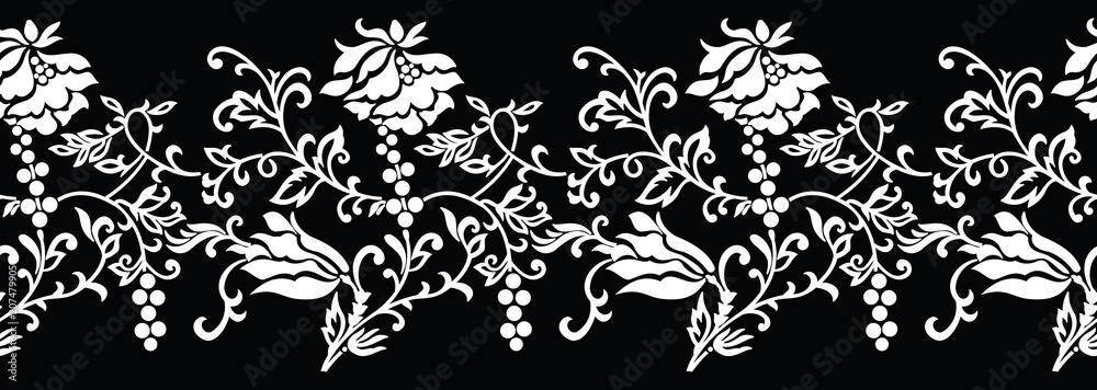 Seamless black and white floral border Stock Vector | Adobe Stock