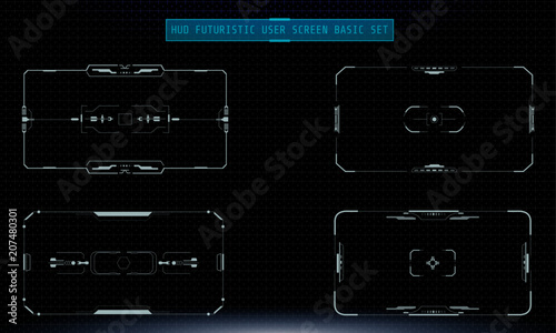 HUD Futuristic Technology Interface Screen Elements Panel Set Vector. Abstract Virtual Cyber Control Display Pack For Game App UI Illustration