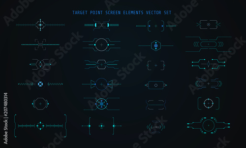 HUD Futuristic Technology Interface Elements Panel Set Vector. Abstract Virtual Cyber Object Pack For Game App UI Illustration.
