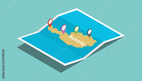 austria explore maps with isometric style and pin location tag on top