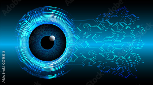 binary circuit board future technology, blue cyber security concept background, abstract hi speed digital internet.motion move blur. eye pixel 
