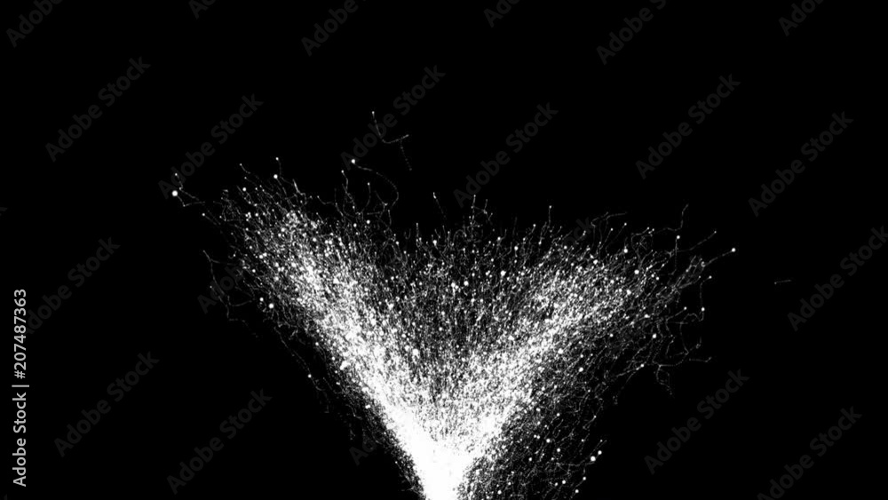 Abstract flow white particles flying up on dark background.