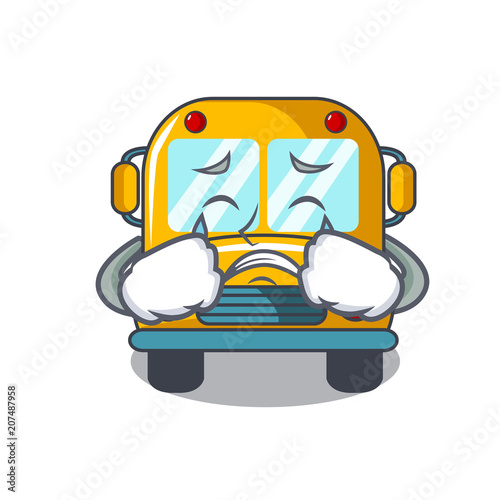 Crying school bus mascot cartoon