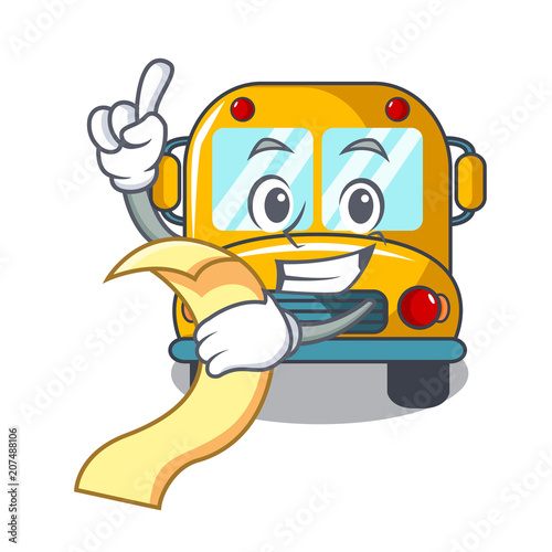 With menu school bus mascot cartoon