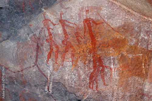 Bushmen (san) rock painting of human figures, South Africa.