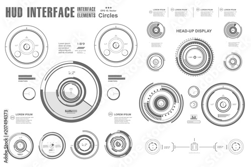 Futuristic black and white virtual graphic touch user interface
