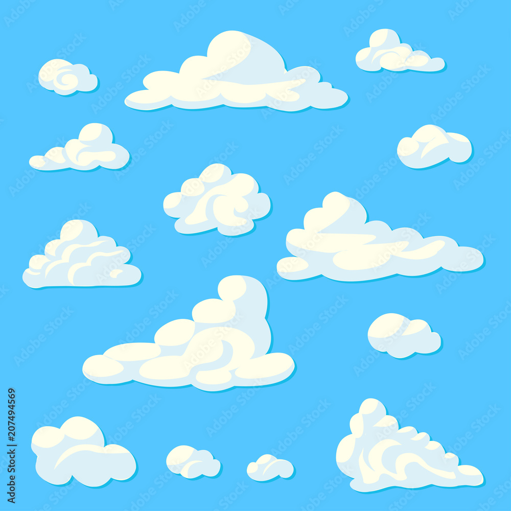 Cartoon clouds set on a blue background. Vector illustration. Cartoon clouds set on a blue background. Vector illustration.
