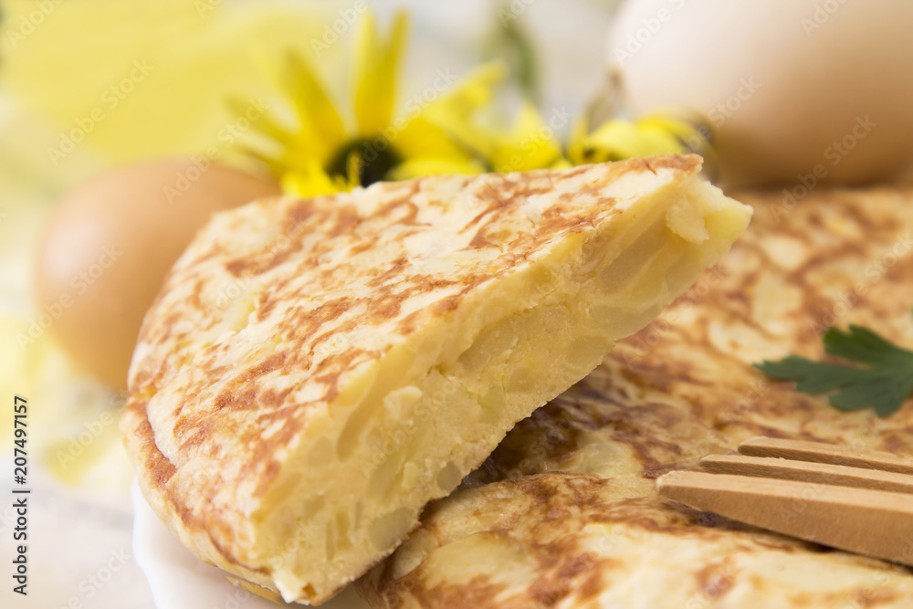 spanish omelette with potatoes and onions, traditional food
