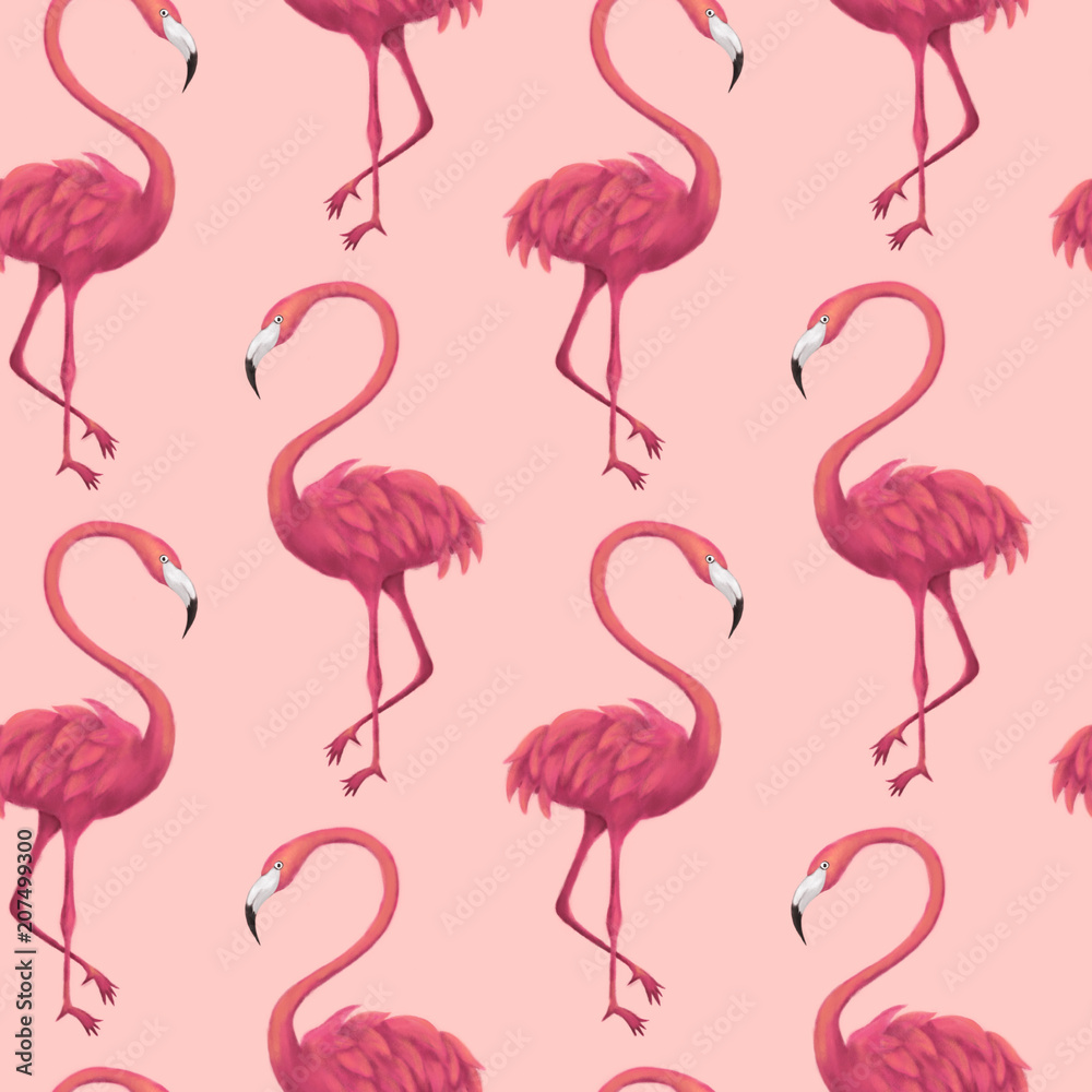 Fototapeta premium Flamingos Pink Seamless Pattern