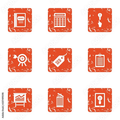 Profit growth icons set. Grunge set of 9 profit growth vector icons for web isolated on white background