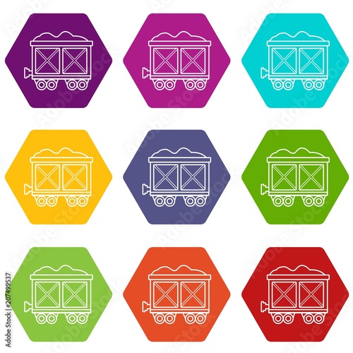 Railway wagon icons 9 set coloful isolated on white for web