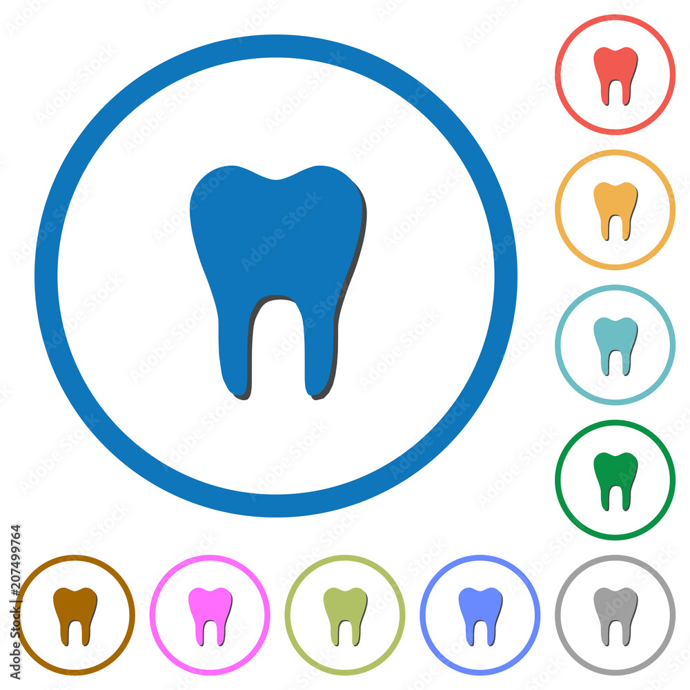 Single tooth icons with shadows and outlines Single tooth icons with shadows and outlines