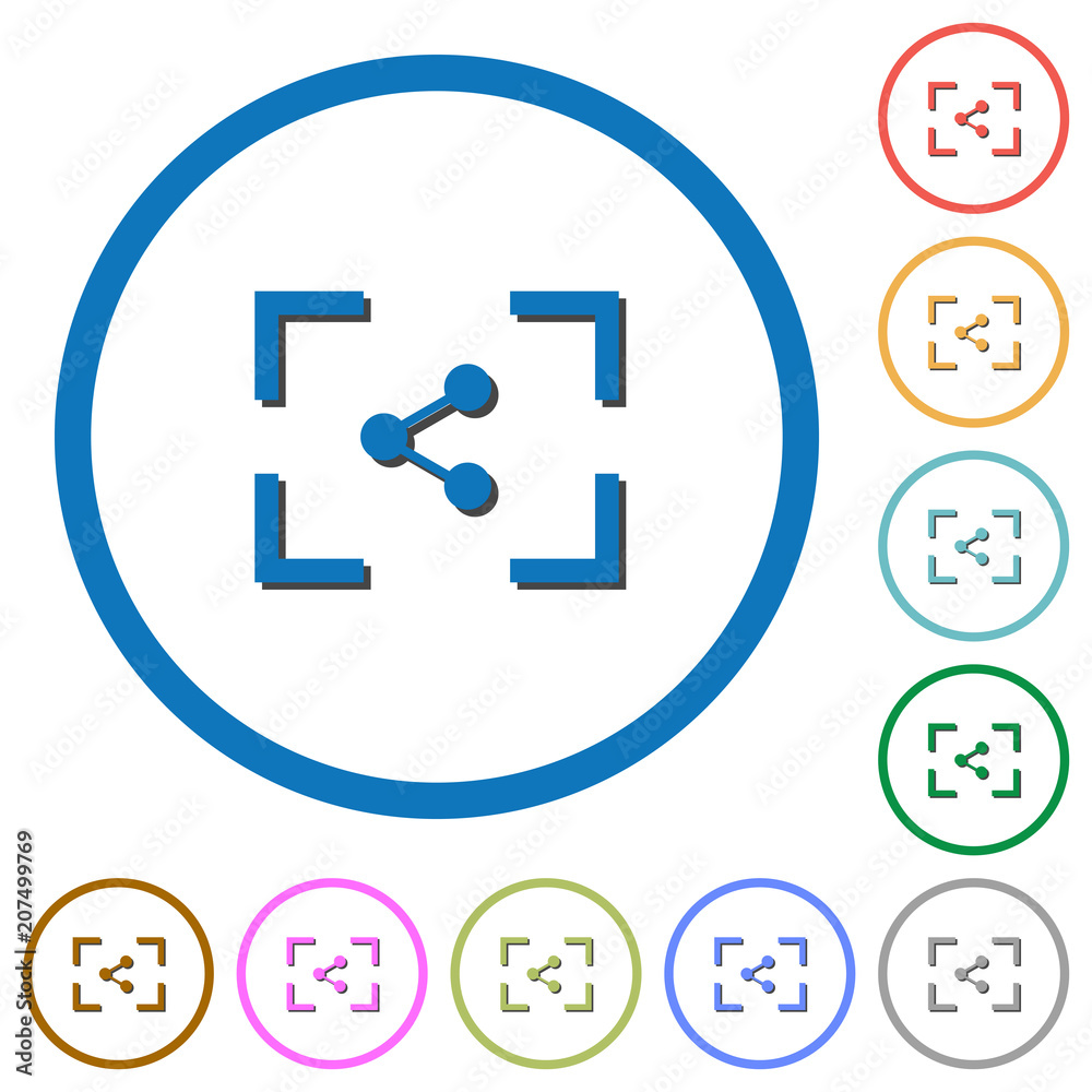 Camera share image icons with shadows and outlines Camera share image icons with shadows and outlines